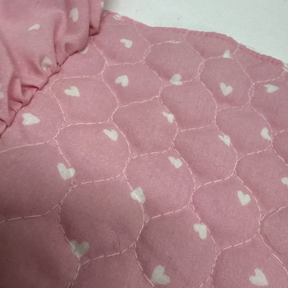 Barbie Bed Spread pink w/white hearts comforter Vintage 1982 Lace edge